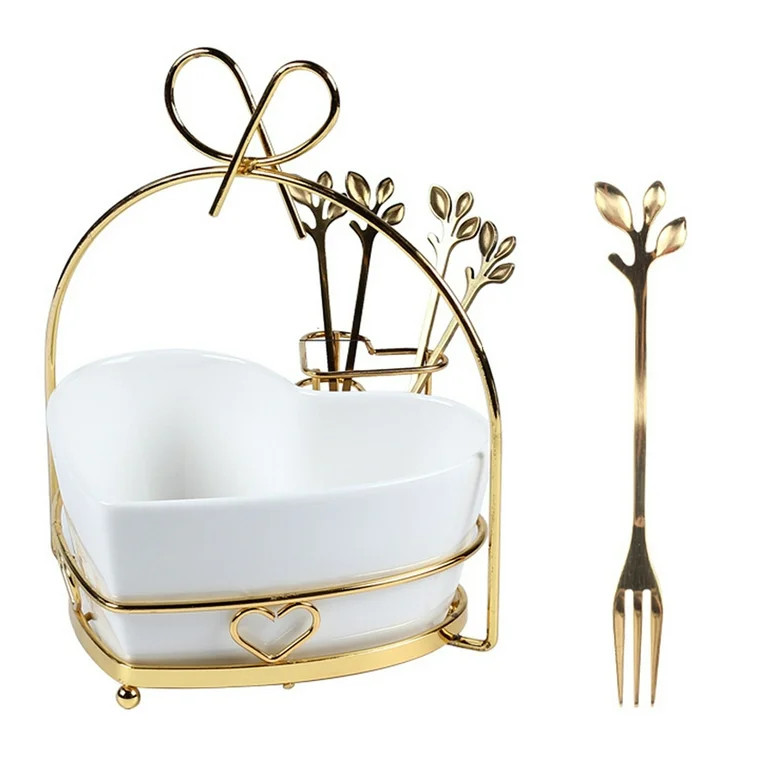 Ceramic Fruit Plate Heart-Shaped Gold Stand Snack Plate (White) | Walmart (US)