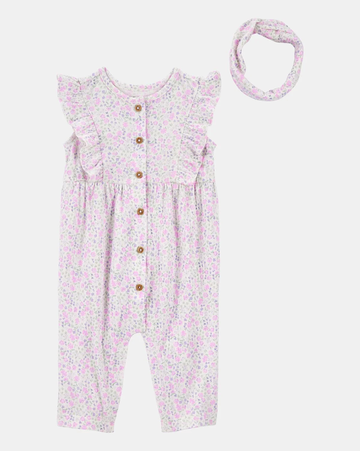 Baby 2-Piece Floral Jumpsuit & Headwrap - Purple | Carter's Inc