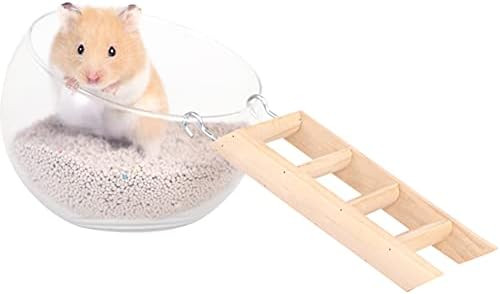 Kelendle Hamster Glass Bathroom with Wooden Ladder Transparent Glass Hamster Toilet Hamster Sand Bat | Amazon (US)