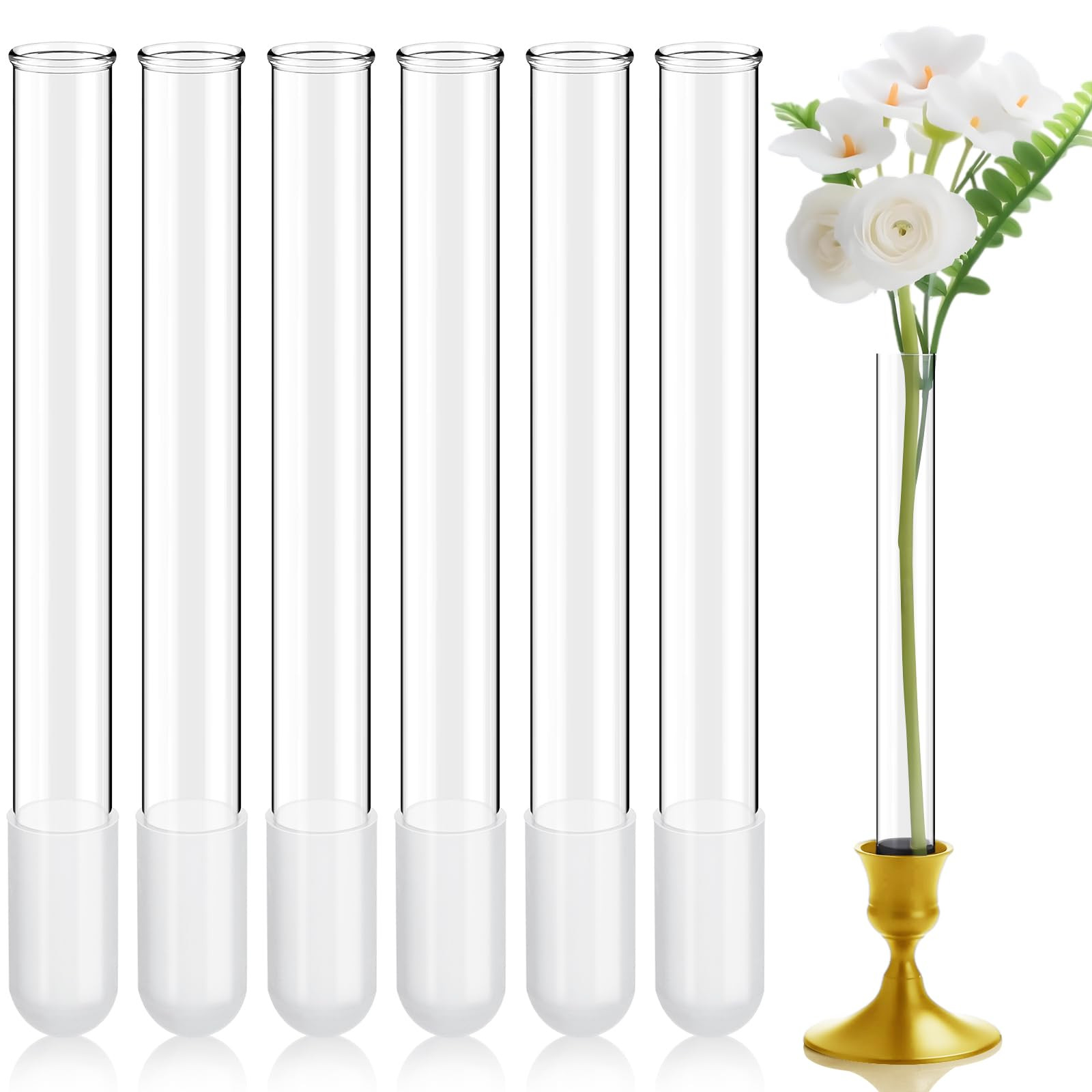 Amazon.com: Ninehaoou 6 Pack 7.9" Glass Bud Vase Taper Candle Holder's Bud Vase for Flower Candlestick Sizes from 22mm to 27mm Adjustable Designed Specially for Taper Candle Holder for Tablescapes, Wedding Decor : Home & Kitchen | Amazon (US)