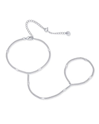 PAVOI Rhodium Plated Satellite Dainty Faceted Hand Chain for Women | Body Chain Jewelry | Amazon (US)