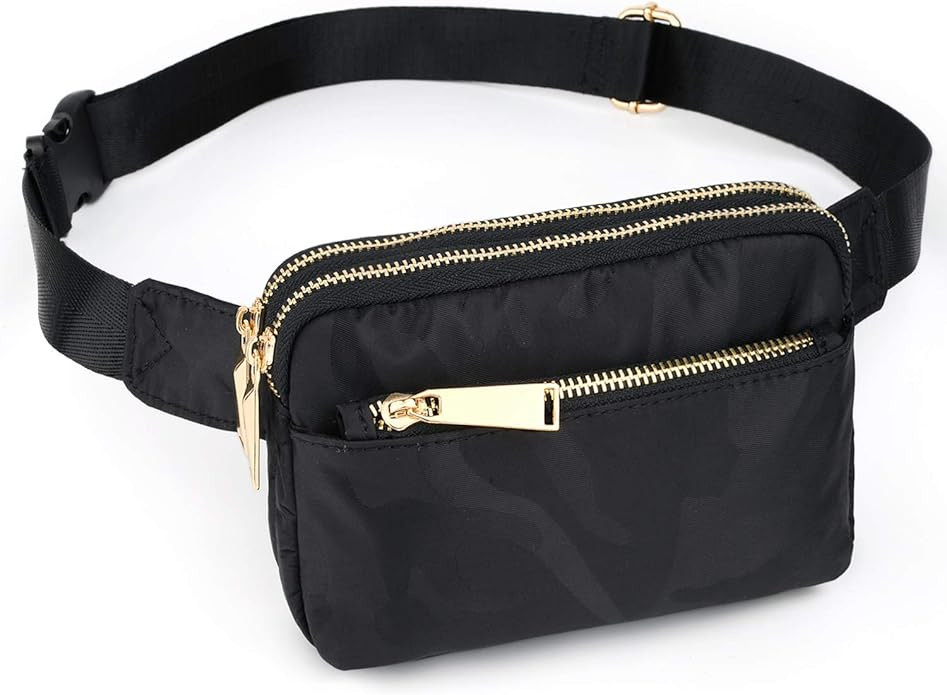 UTO-Fanny-Pack-for-Women-Belt-Bag Waterproof Nylon Fashion Slim Lightweight Waist Pack with 3 Zip... | Amazon (US)