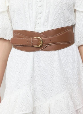 Tan Leather Wide Waist Belt | Mint Velvet - UK