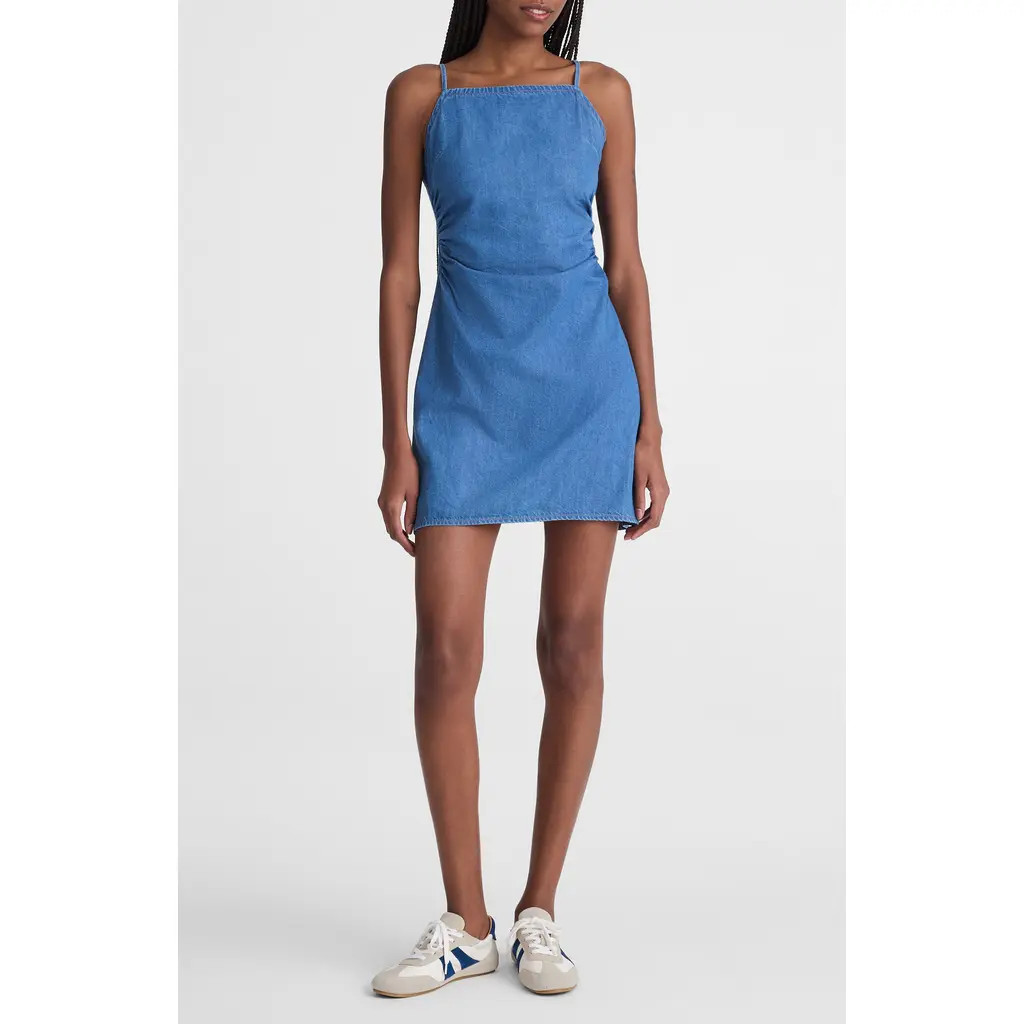 Madewell Ruched Square Neck Denim Minidress in Faded Shoreline at Nordstrom, Size 4 | Nordstrom