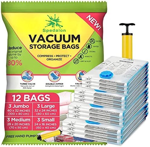 Spedalon Space Saver Vacuum Storage Bags for Comforters and Blankets | 12 Pack (3x Jumbo, Large, ... | Amazon (US)