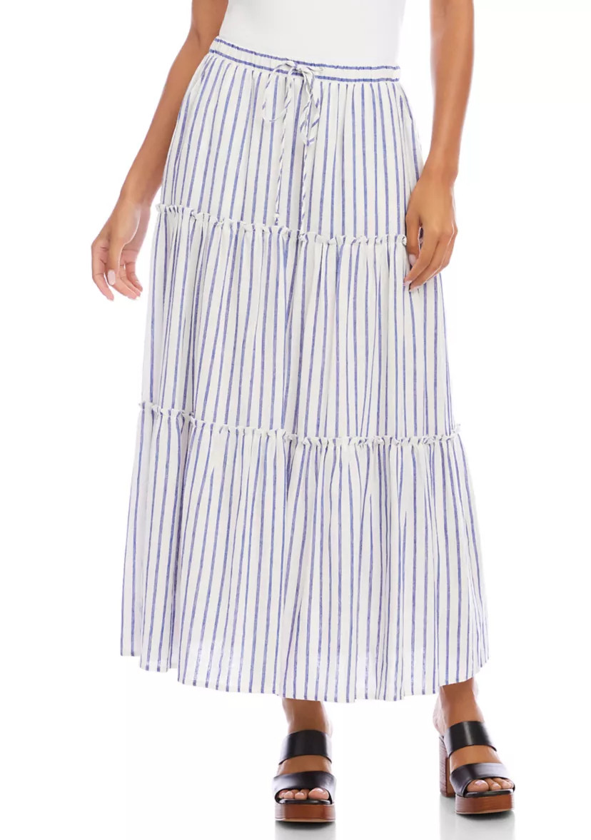 Petite Stripe Tiered Midi Skirt | Belk