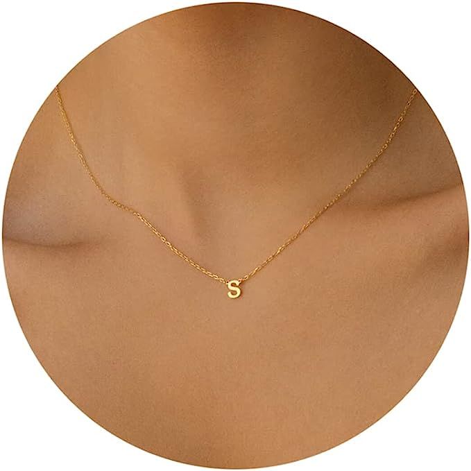 SELFROSE Initial Necklaces for Women, Dainty Gold Letter Necklace 14k Gold Plated Personalized Ti... | Amazon (US)