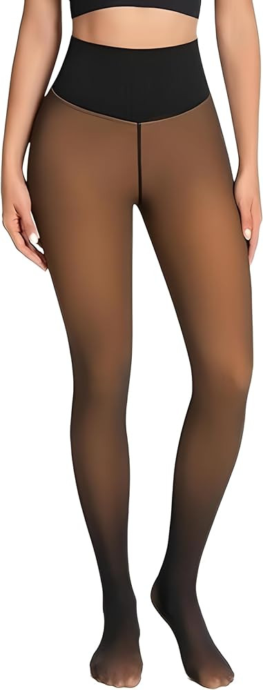One-Seam Fake Sheer Fleece Lined Tights for Women, Thermal Leggings with Tummy Control & Butt Lif... | Amazon (US)