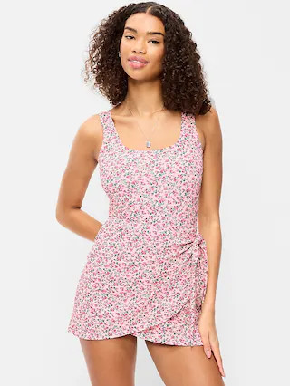 Pique Side-Tie Swim Dress | Old Navy (US)