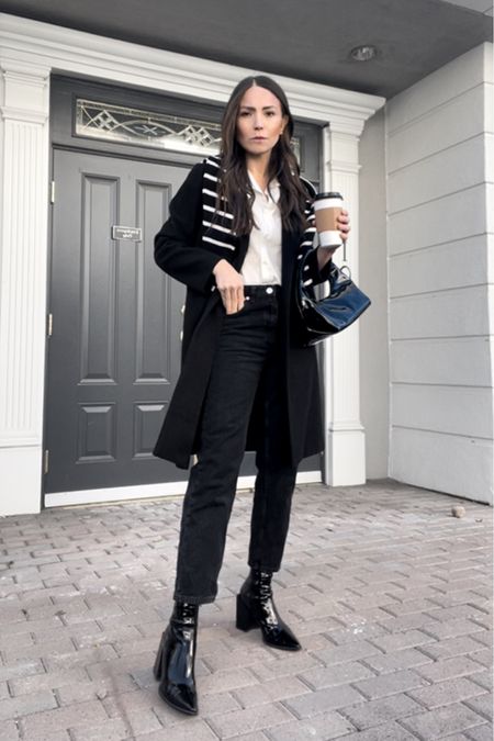 Black coat outfit 🖤

Neutral style outfit, neutral winter outfit, striped sweater, black and white sweater, long black coat, mom jeans outfit, black mom
Jeans, straight black jeans, black shiny boots, black shiny boots 

#LTKSeasonal #LTKunder100 #LTKworkwear