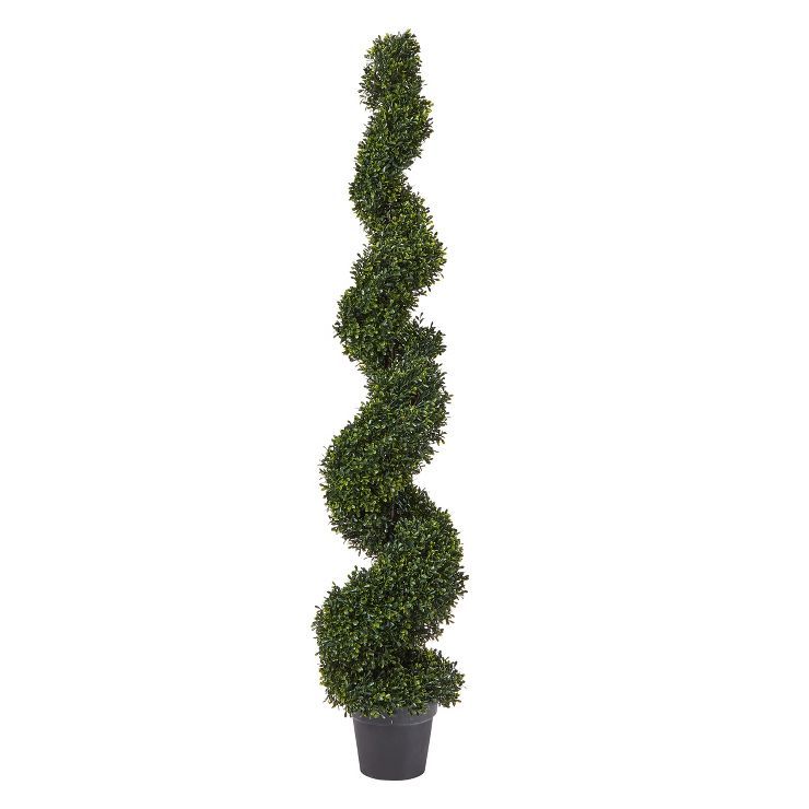 Faux Boxwood Artificial Plant - Realistic Plastic 5-Foot Spiral Topiary and Weighted Pot for Indo... | Target
