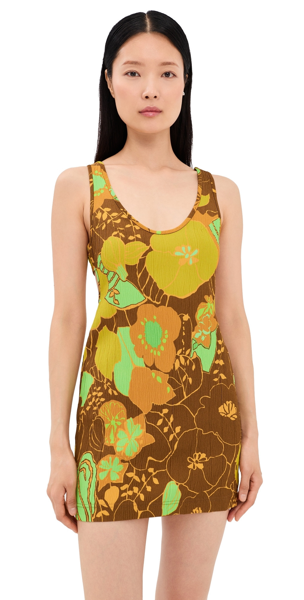 Tibi Kamara Print Racerback Short Dress Brown Multi 8 | Shopbop