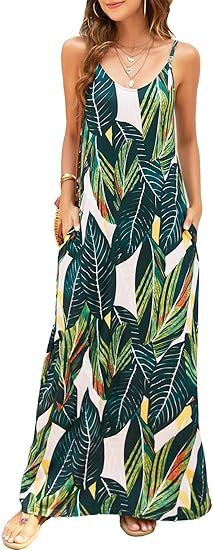 Supnier Women's Summer Casual Floral Printed Bohemian Spaghetti Strap Flowy Long Maxi Dress with ... | Amazon (US)