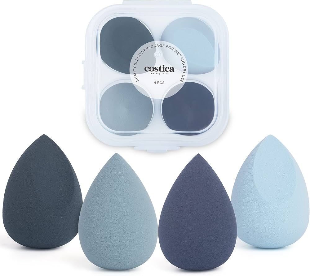 COSTICA Makeup Sponge, 4 Pcs Beauty Blender for Foundation Blending Sponge, Blue Makeup Blender w... | Amazon (US)
