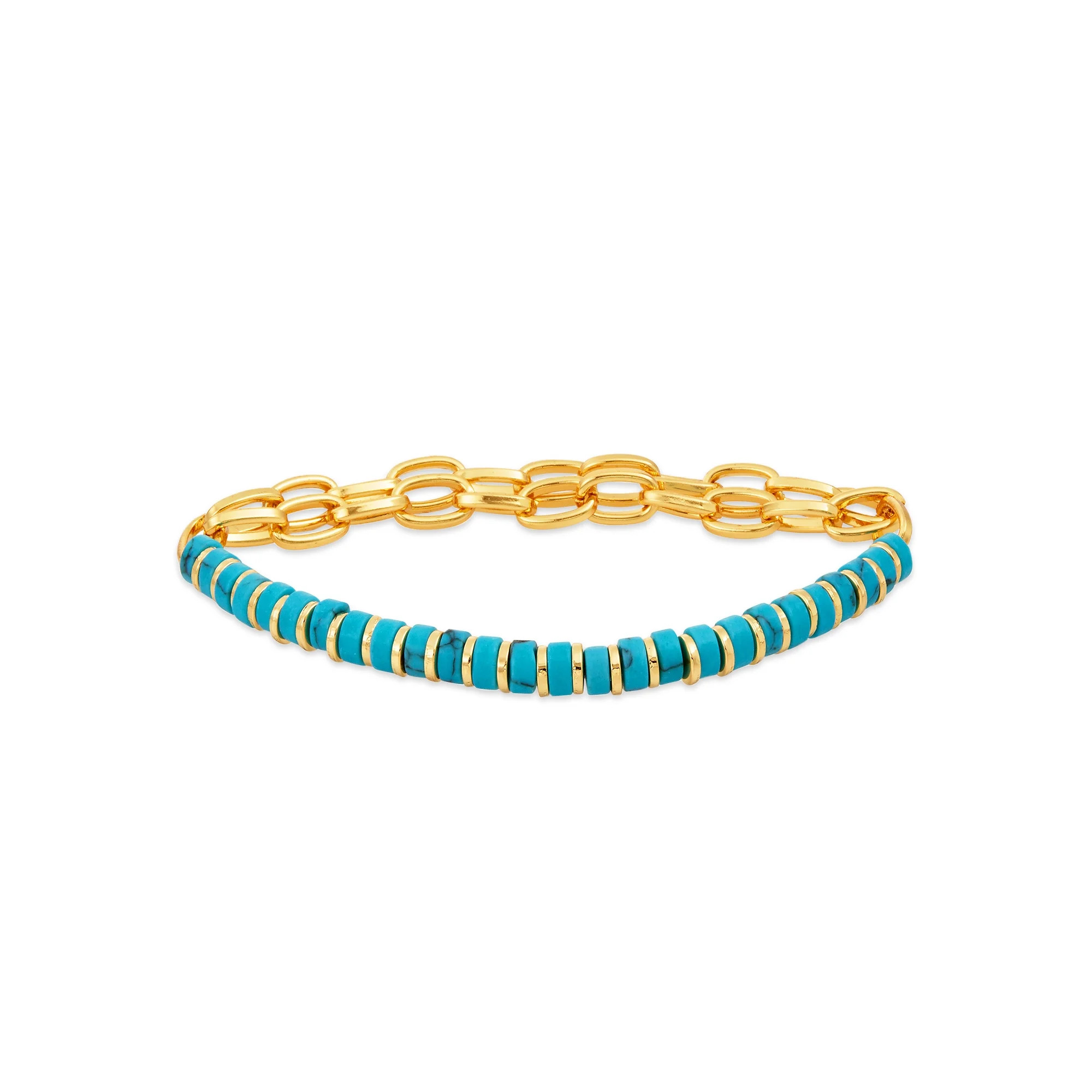 Scoop 14K Gold Flash-Plated Semi-Precious Turquoise Double Chain Bracelet | Walmart (US)