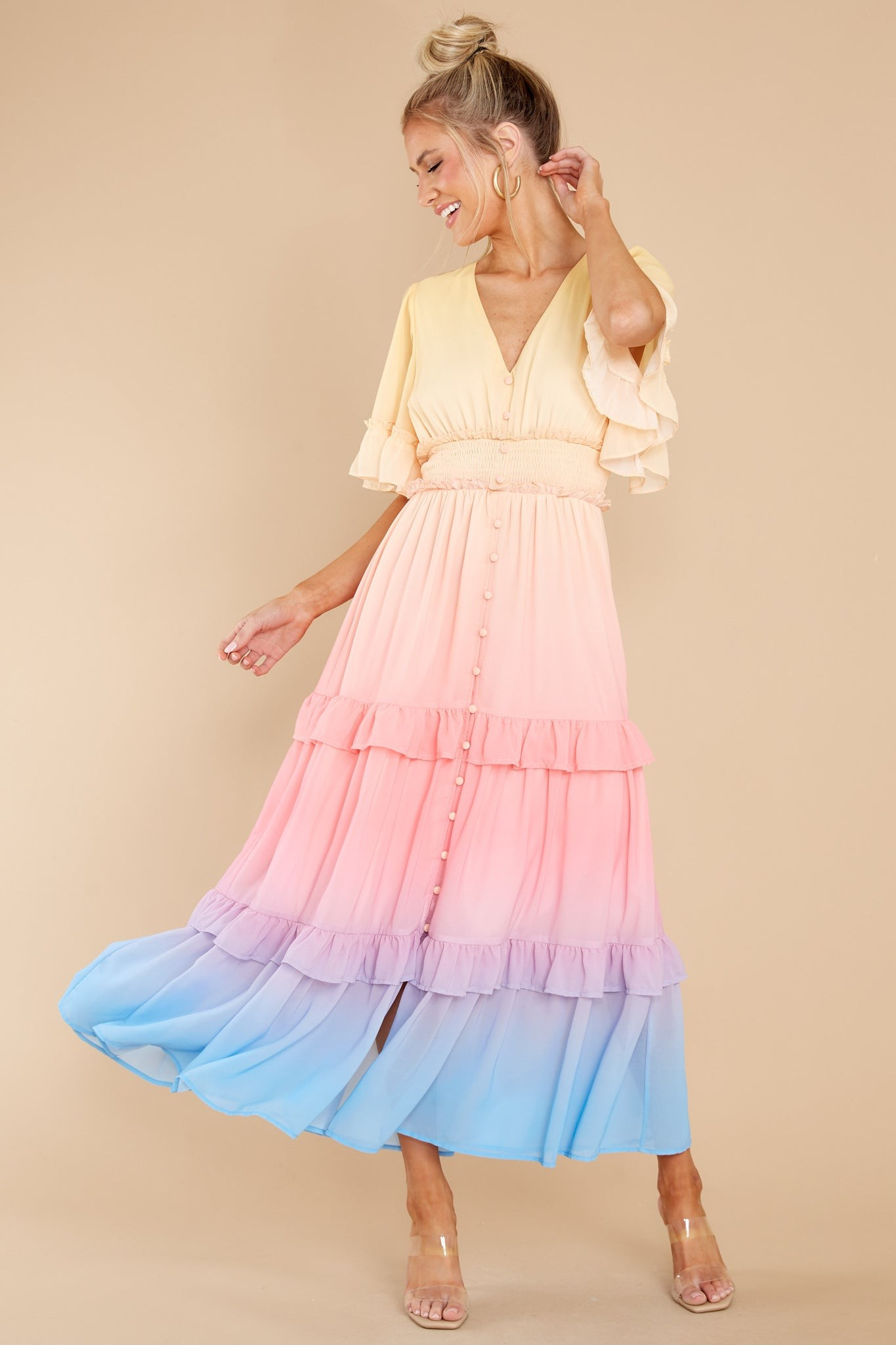 Spark Of Feelings Sunny Yellow Multi Maxi Dress | Red Dress 