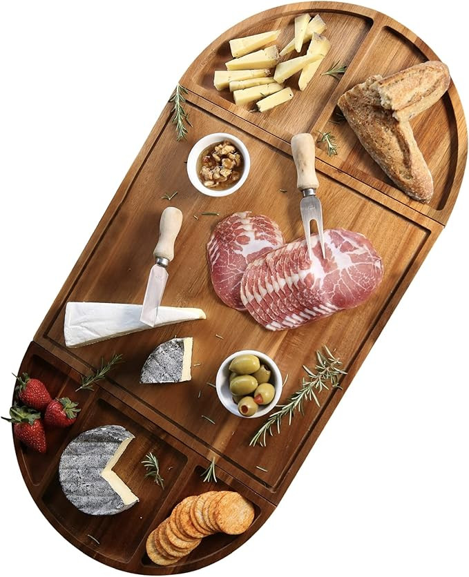 Large Charcuterie Board & Cheese Board - 3 Part Unique Long & Round Magnetic Set - Acacia Wood Gr... | Amazon (US)