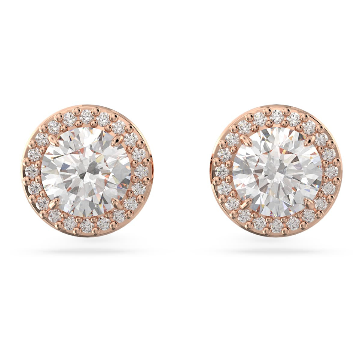 Una Angelic stud earrings, Round cut, Pavé, White, Rose gold-tone plated | SWAROVSKI