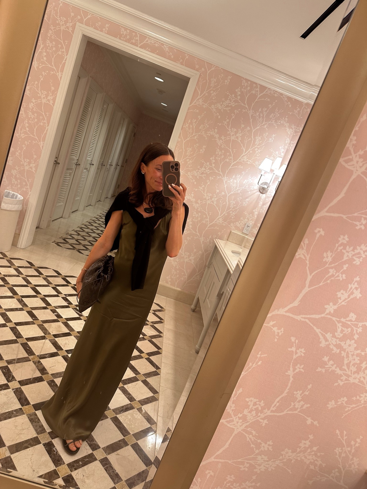 Anniversary dinner in the prettiest olive green slip dress 
Wearing petite sizing for length 

#LTKOver40 #LTKPetite