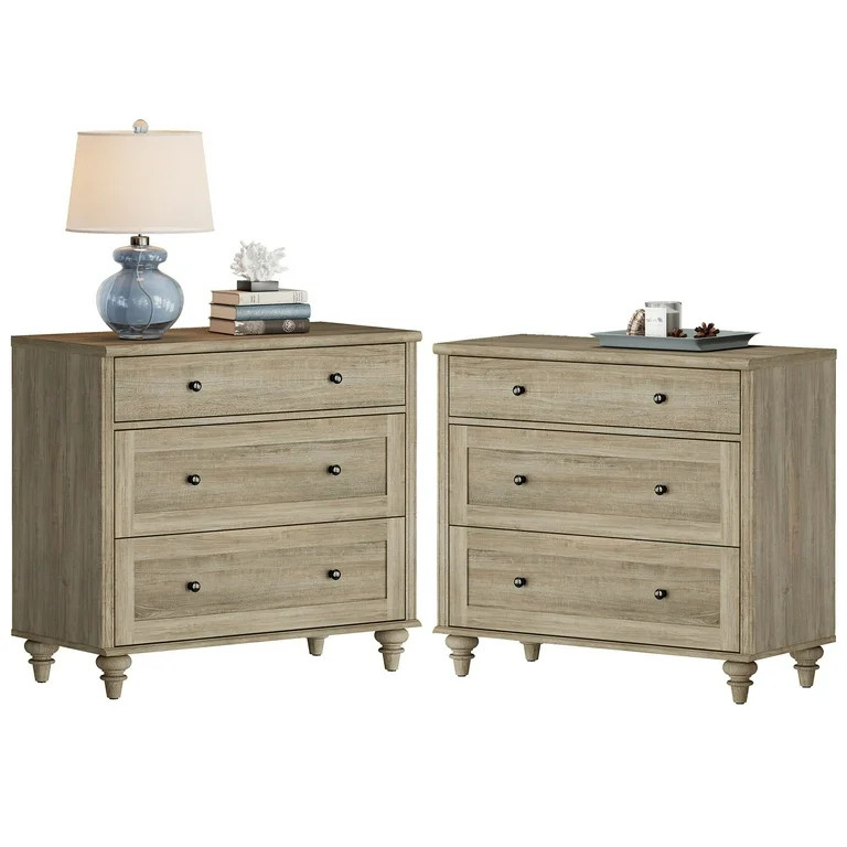 Set of 2 Gray Wash End Tables with Drawers, Mid Century Modern Wooden Closet Storage Organizer - ... | Walmart (US)