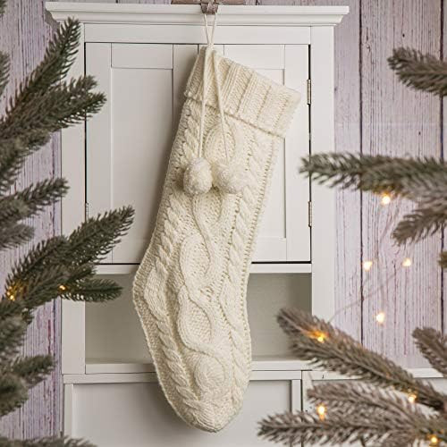 glitzhome Knitted Polyester Christmas Stocking with Pom Pom Ball-White | Amazon (US)
