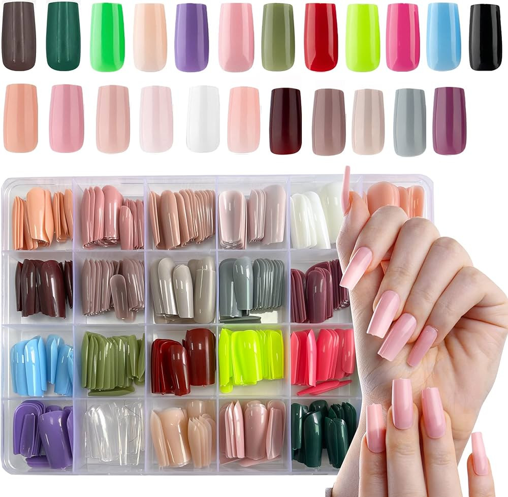 AddFavor 576pcs Square Press on Nails Medium Length Glossy Fake Nails Full Cover 24 Solid Color A... | Amazon (US)