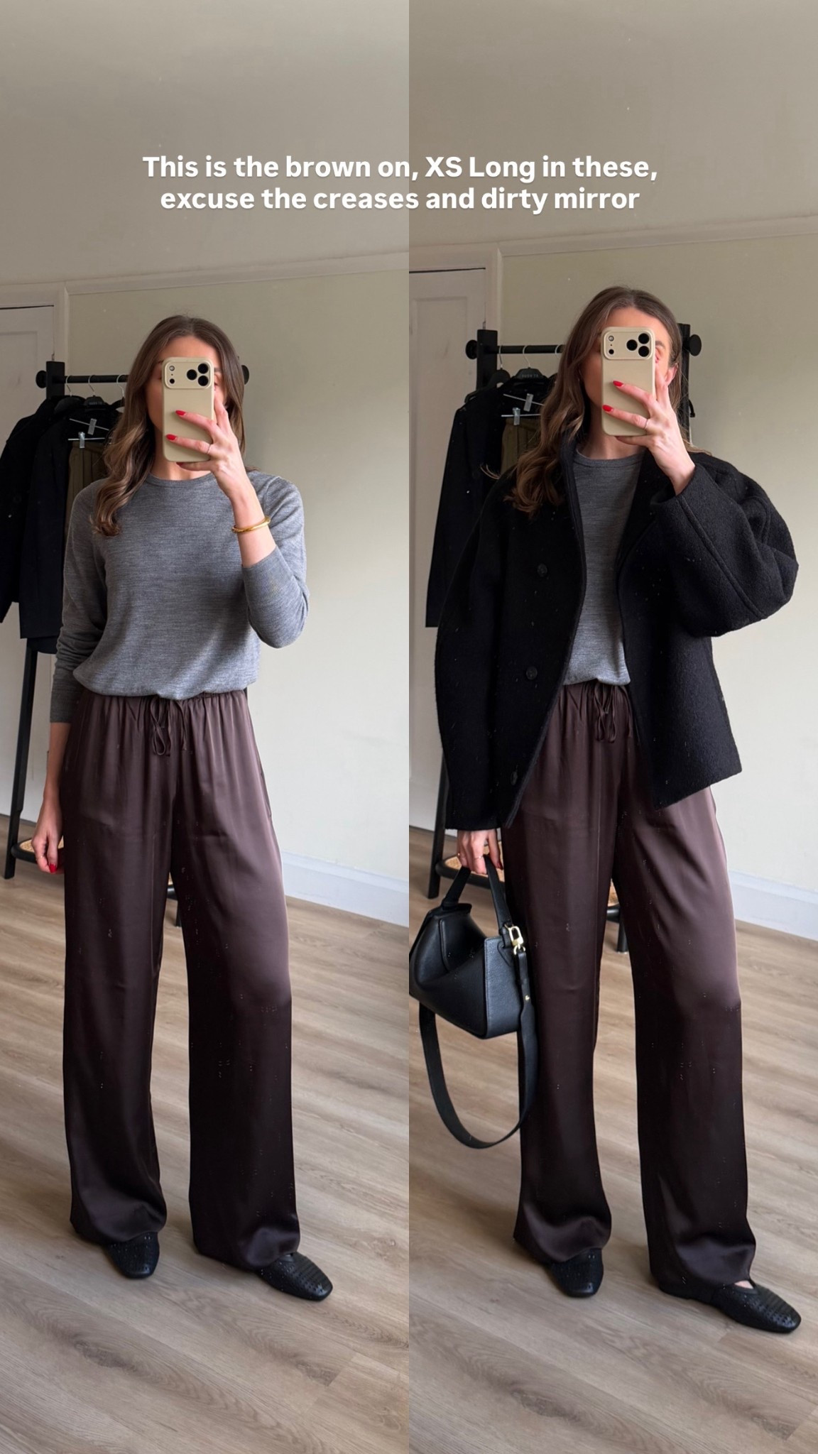 Abercrombie satin trousers
 xs long I’m 5ft 6
AFEMILY for an extra 15% off
Small in the Uniqlo jumper
