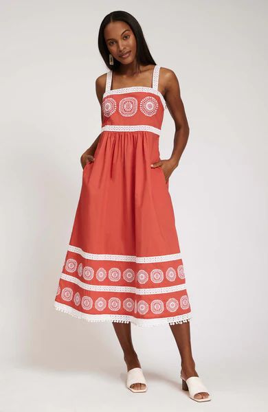 CANDIE EMBROIDERED MIDI DRESS - SAILOR RED | tyler boe
