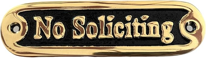 No Soliciting Sign for House 5" x 1.5" Solid Brass Designer Wall Plaque for Front Door, Windows, ... | Amazon (US)