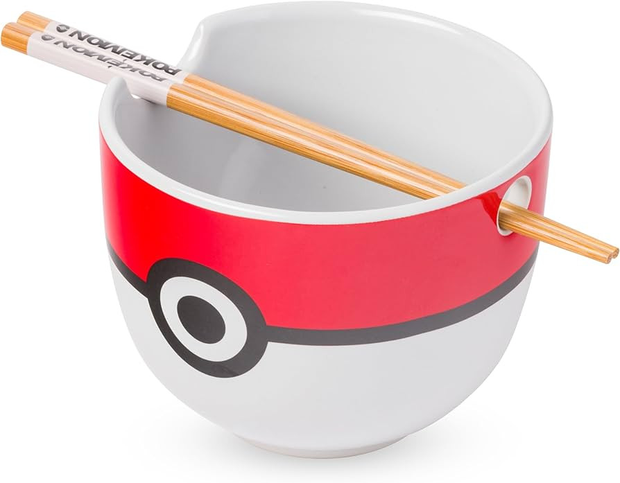 Silver Buffalo Pokemon Pokeball Ceramic Ramen Noodle Bowl with Chopsticks, Microwave Safe, 20 Oun... | Amazon (US)