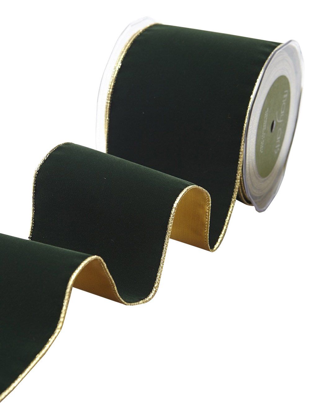 May Arts Green 4 Inch Velvet Ribbon with Gold Backing, 10 yd | Amazon (US)