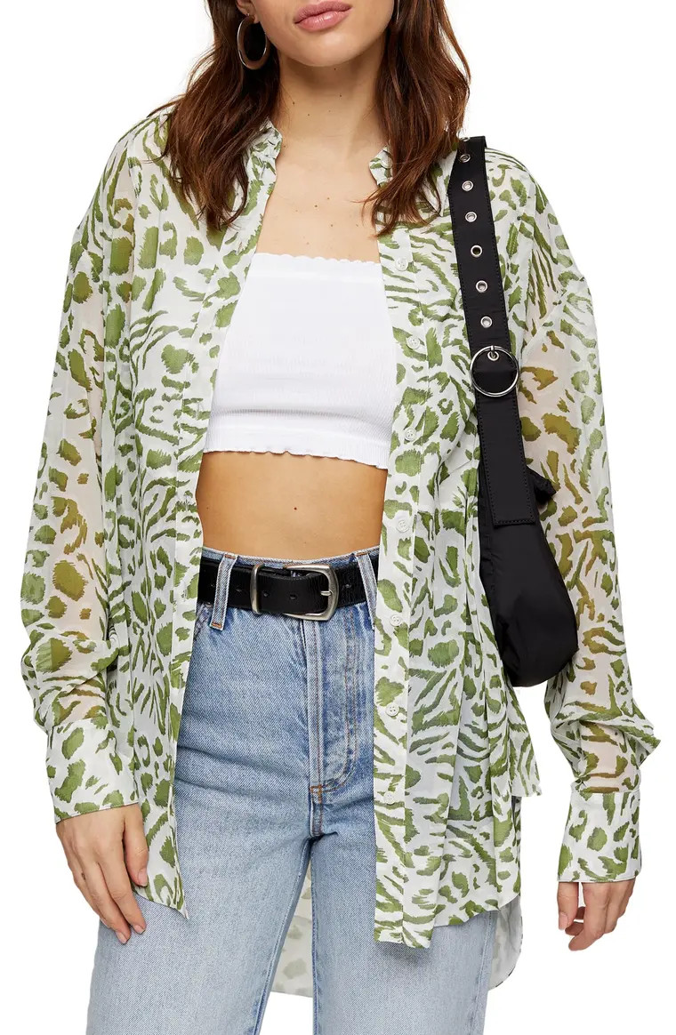 Animal Print Oversized Button-Up Shirt | Nordstrom