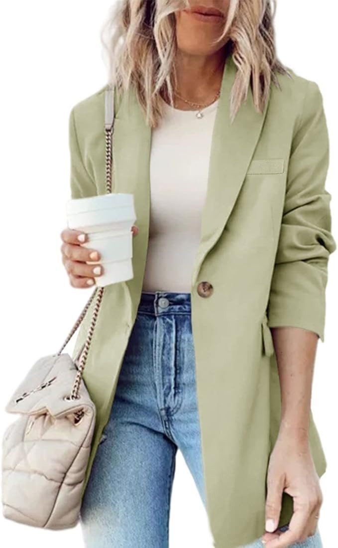 Cnkwei Womens Blazer for Work Casual Long Sleeve Lapel Collar Blazer Jackets with Pockets | Amazon (US)