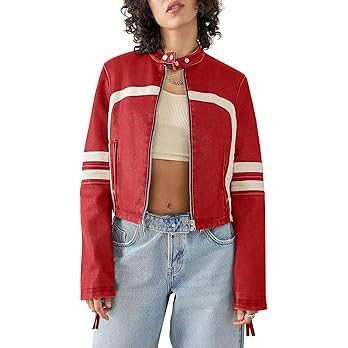 Saodimallsu Women’s Faux Leather Jackets Zip Up Stand Collar Cropped Motocross PU Coats | Amazon (US)