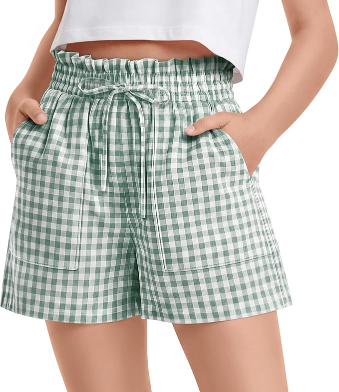 Yooo's Vivi Girls' Gingham Shorts Ruffle Elastic Waist Kids Checkered Lightweight Bottoms with Po... | Amazon (US)