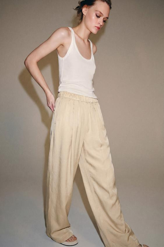 Zara - Zw Collection Satin Barrel Trousers - Beige - Xl - Woman | Zara UK