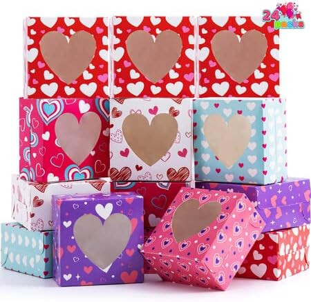 JOYIN 24pcs Valentine’s Day Bakery Treat Boxes Valentines Cup Cake Cookie Cardboard Boxes with ... | Amazon (US)