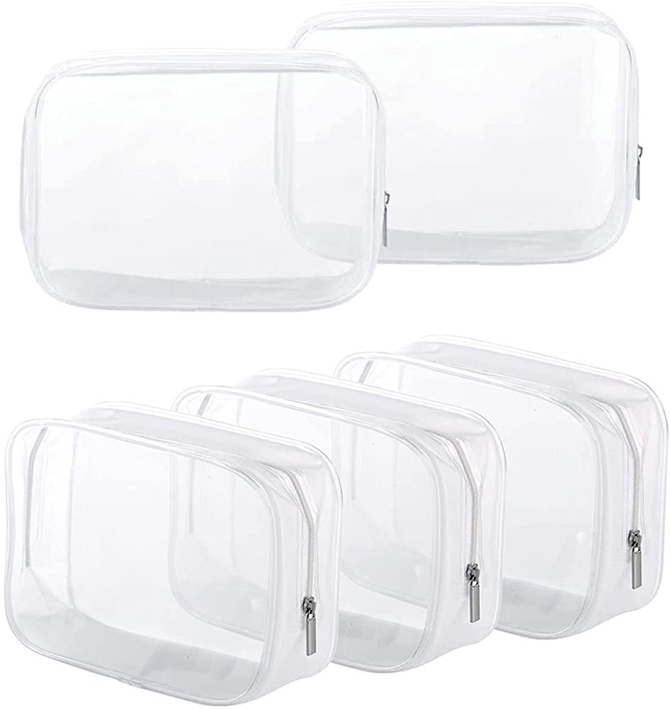 5 Pack Clear Plastic Zippered Toiletry Carry Pouch TSA Approved Toiletry Bag Portable Cosmetic Ma... | Amazon (US)