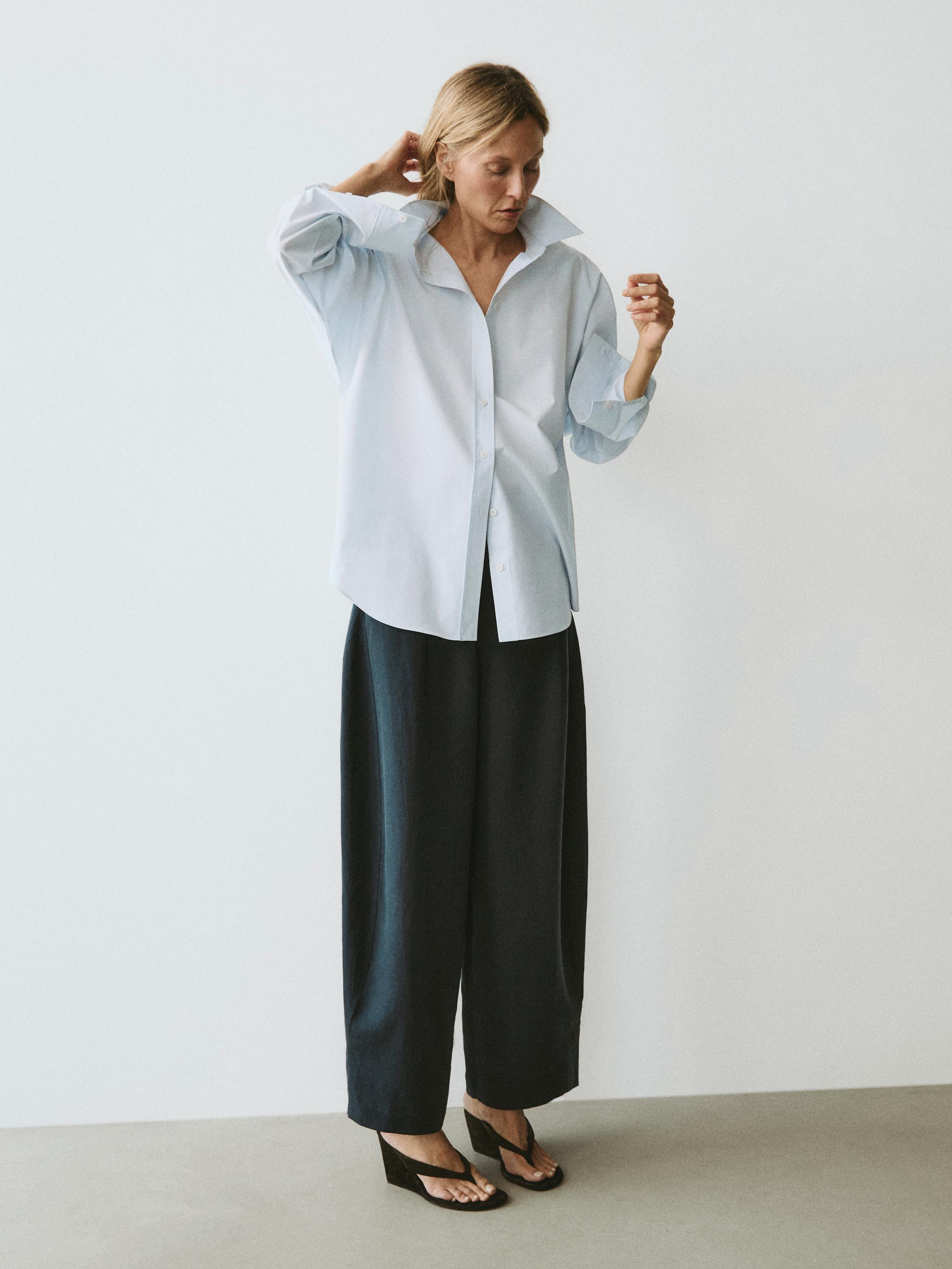 Poplin and cotton blend shirt | Massimo Dutti UK