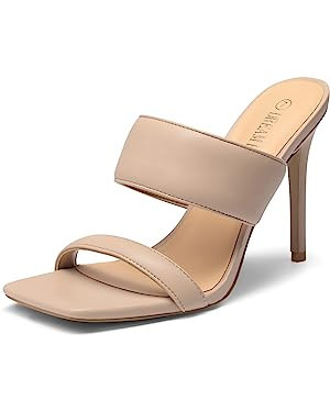 DREAM PAIRS Women's Square Toe High Stiletto Heels Sandals Open Toe Double Strap Dress Mules | Amazon (US)