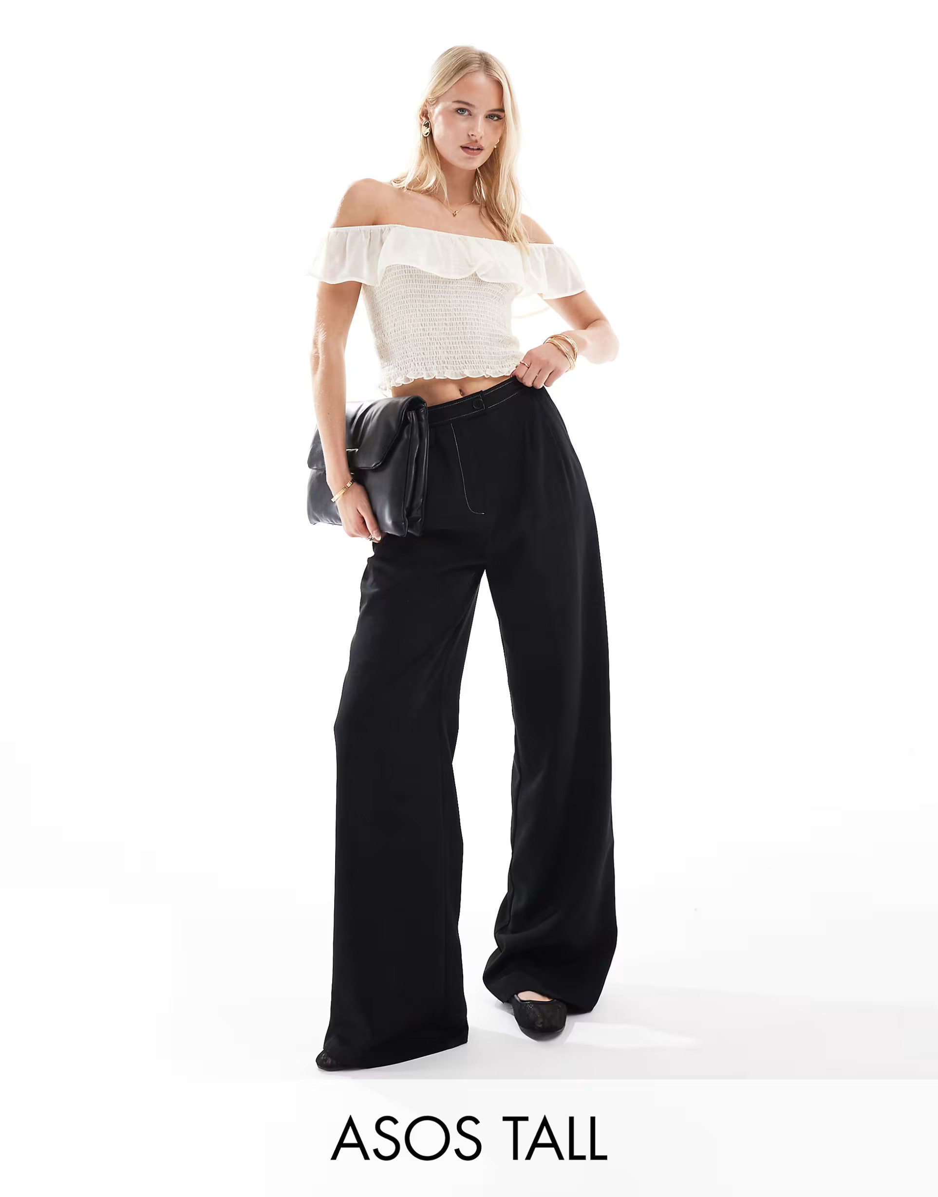 ASOS DESIGN Tall - Elegante broek met wijde pijpen en contrasterende stiksels in zwart | ASOS | ASOS (Global)