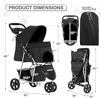 MoNiBloom Foldable Pet Stroller with Weather Cover, 3 Wheels Pet Strolling Cart for Small/Medium ... | Amazon (US)