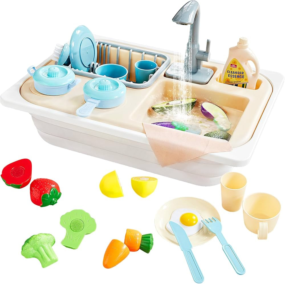 Beright Play Kitchen Sink Toys for Toddlers, Upgraded Faucet with Running Water, Pretend Play Sin... | Amazon (US)