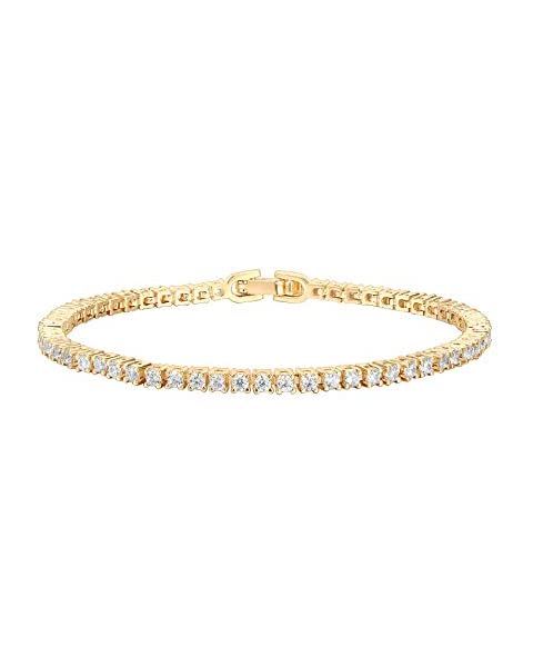 PAVOI 14K Gold Plated Cubic Zirconia Classic Tennis Bracelet | Yellow Gold Bracelets for Women | ... | Amazon (US)