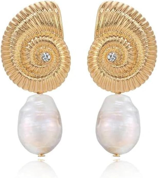 Ettika Dangle Earrings For Women. Nautilus Shell Freshwater Pearl Earrings, 18K Gold Plated Earri... | Amazon (US)