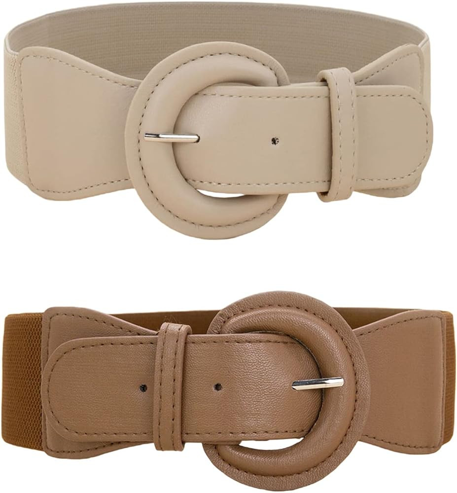 Floerns Women's 2 Piece Simple Pu Leather Casual Wide Dress Jean Belt Set | Amazon (US)