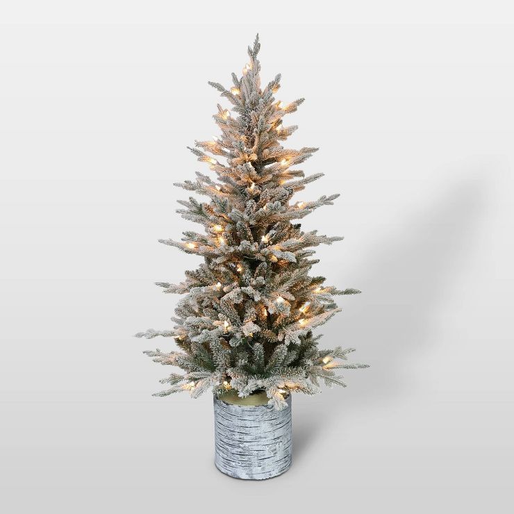 4.5ft Pre-Lit Potted Flocked Scandinavian Fir Artificial Christmas Tree - Puleo | Target