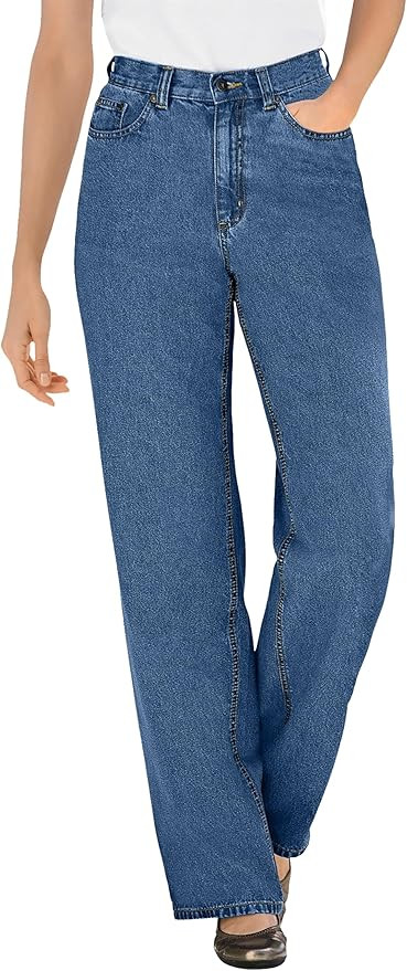 Woman Within Plus Size Perfect Relaxed All-Cotton Denim Five-Pocket Jeans | Amazon (US)