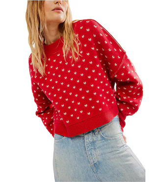 Easy Street Patterned Crew Neck Long Sleeve Cropped Sweater | Dillard's