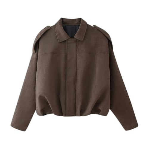Womens Bomber Jacket Oversized Faux Suede Cropped Coat Batwing Sleeve Trendy Fall Zip Up Motorcyc... | Amazon (US)